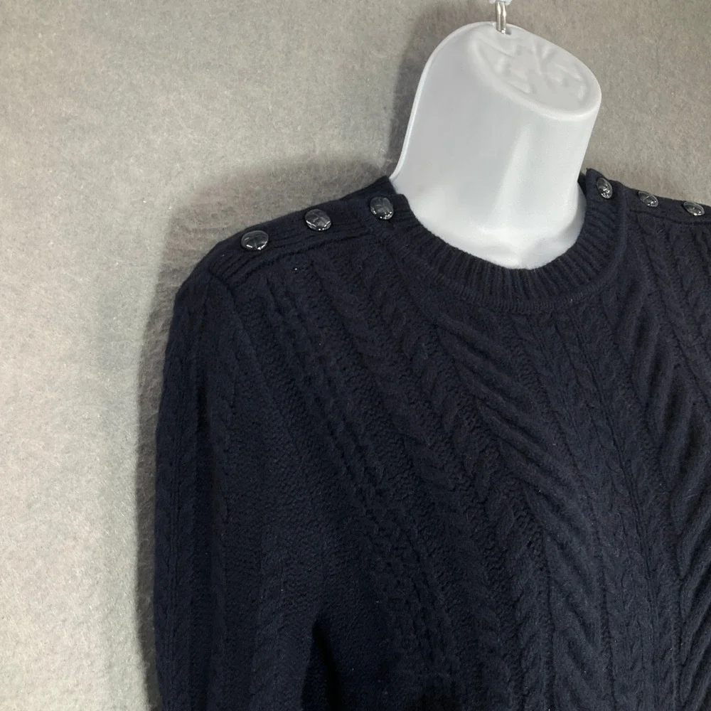 J. Crew‎ Womens Sz M Blue Cable Knit Wool Sweater Shoulder Buttons